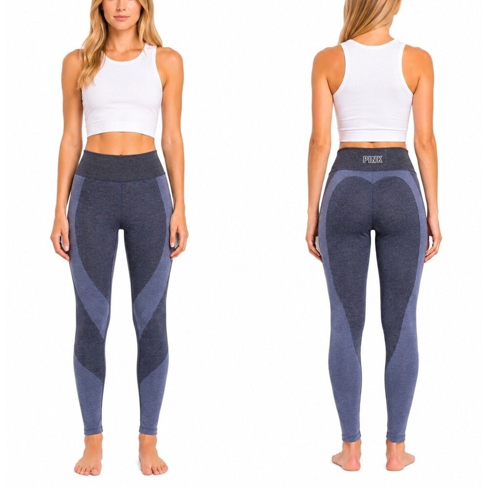 Victoria’s Secret PINK Seamless Leggings Large Dark Blue High Rise Yoga Contour